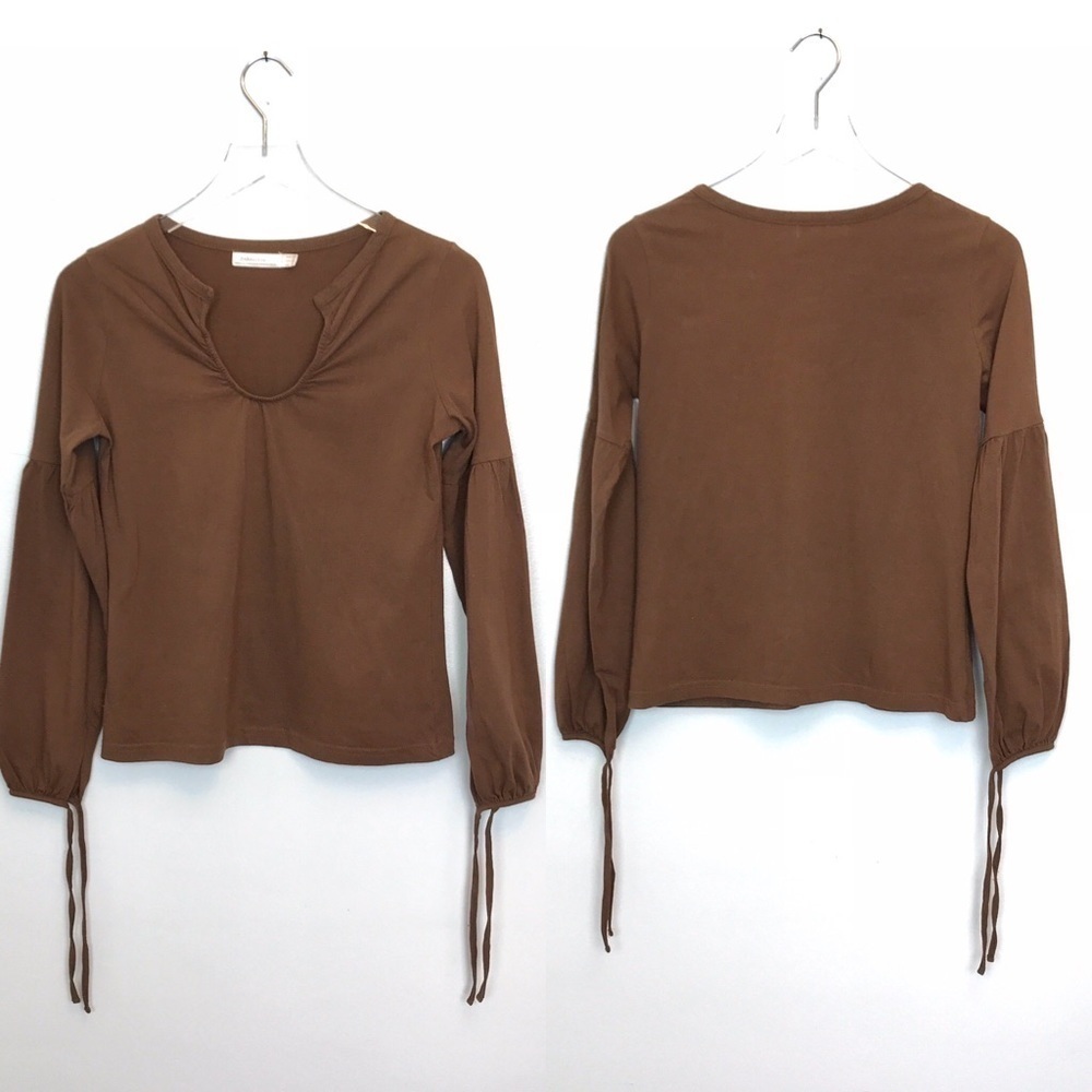 Zara Basics Brown Round Neck Tie Cuffs Knit Size M